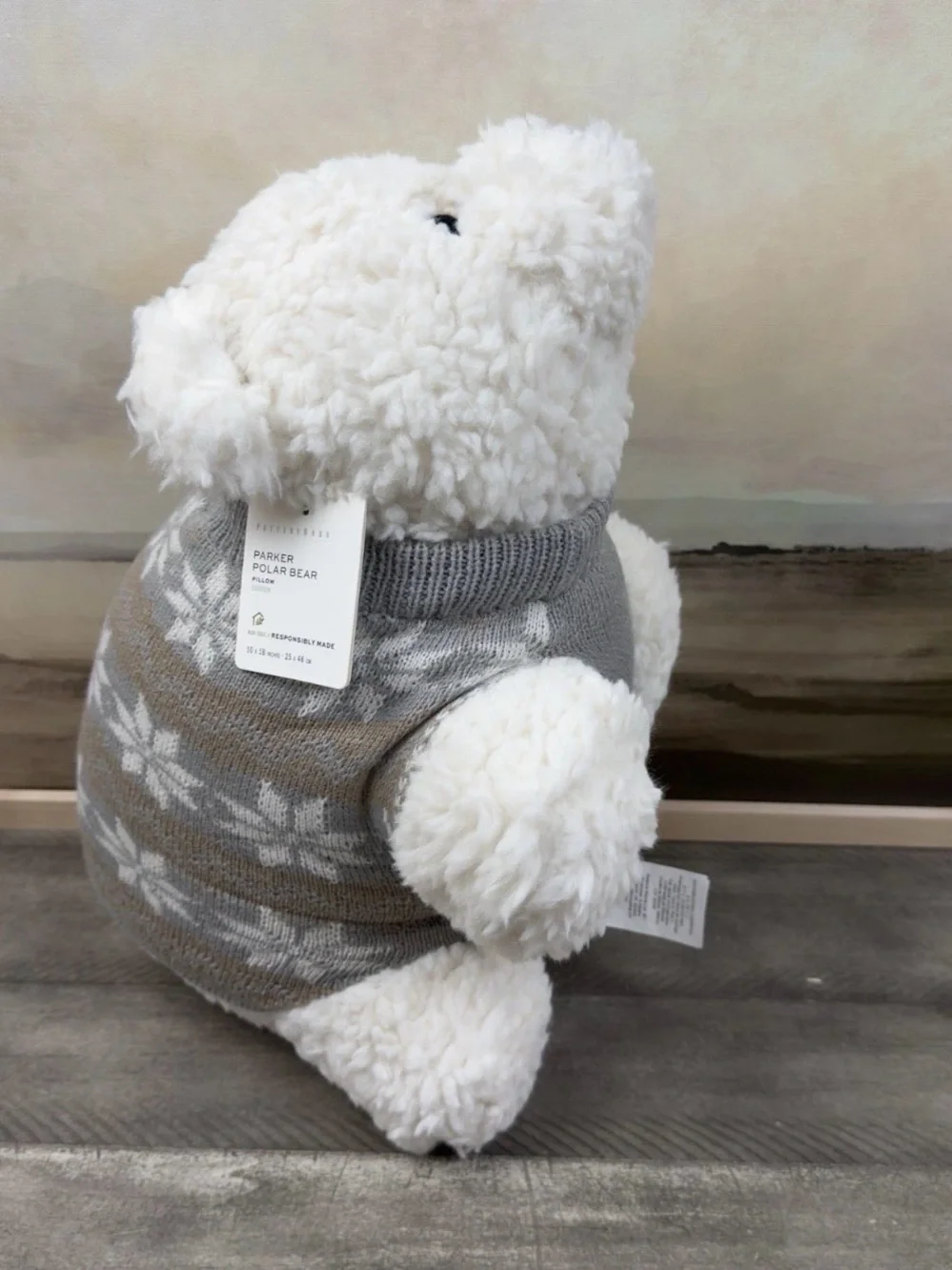 Pottery Barn Parker Polar Bear with Sweater Shaped Throw Pillow 10”x18” NWT